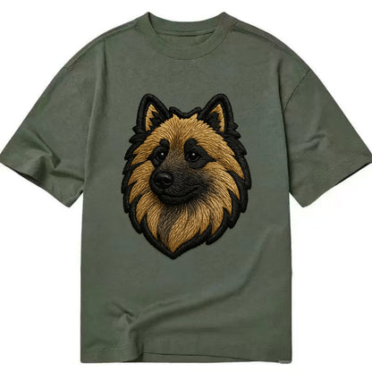 Keeshond - Contemporary spitz logo with - Classic T-shirt - Army Green