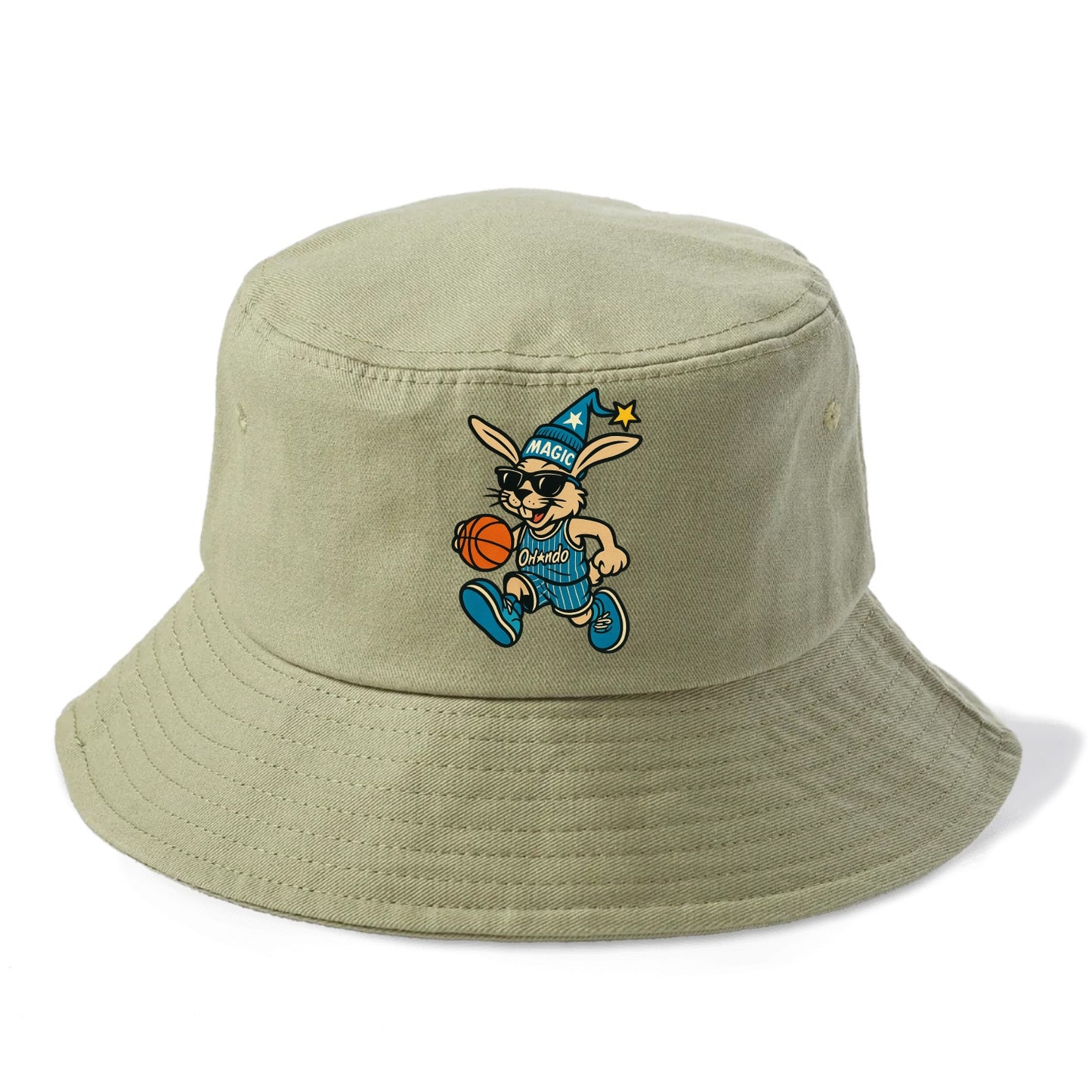 Orlando Rabbit wearing Magic blue and silver beanie with wizard hat and wayfarer - Bucket Hat - Army Green