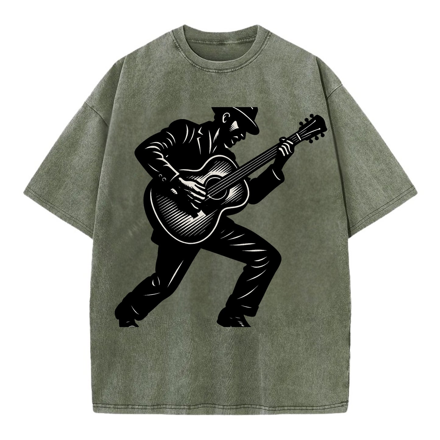 Guitarist playing acoustic guitar - Vintage T-shirt - Army Green