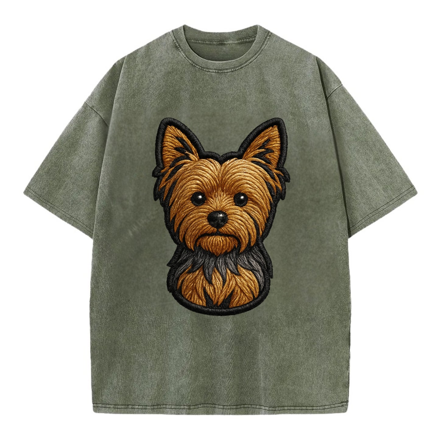 Yorkshire Terrier - Modern tiny dog logo - Vintage T-shirt - Army Green