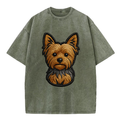 Yorkshire Terrier - Modern tiny dog logo - Vintage T-shirt - Army Green