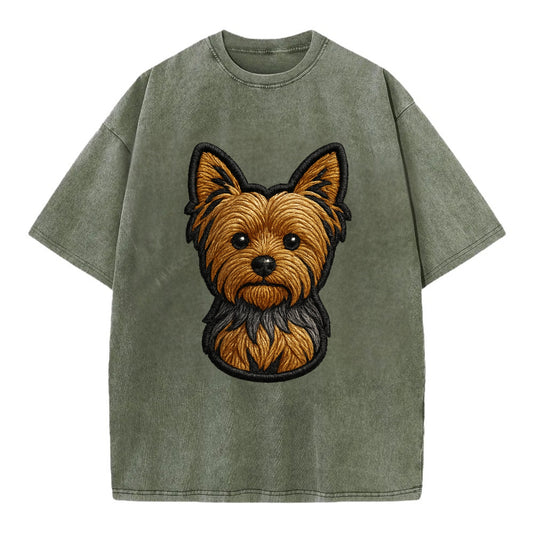 Yorkshire Terrier - Modern tiny dog logo - Vintage T-shirt - Army Green