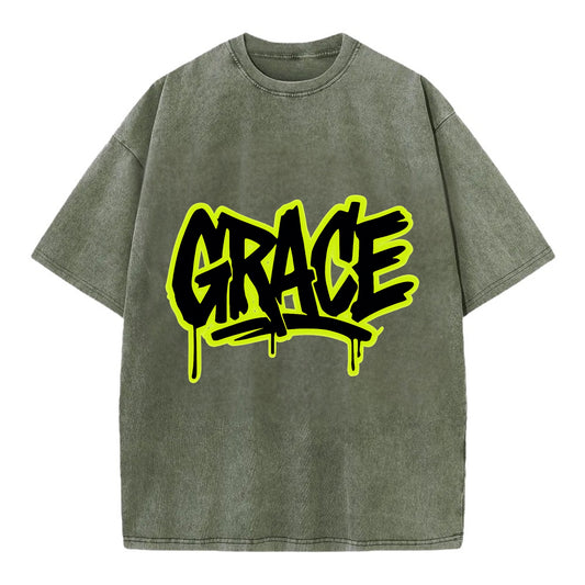 Bold typography design - "GRACE" - elegance under pressure, divine favor - Vintage T-shirt - Army Green