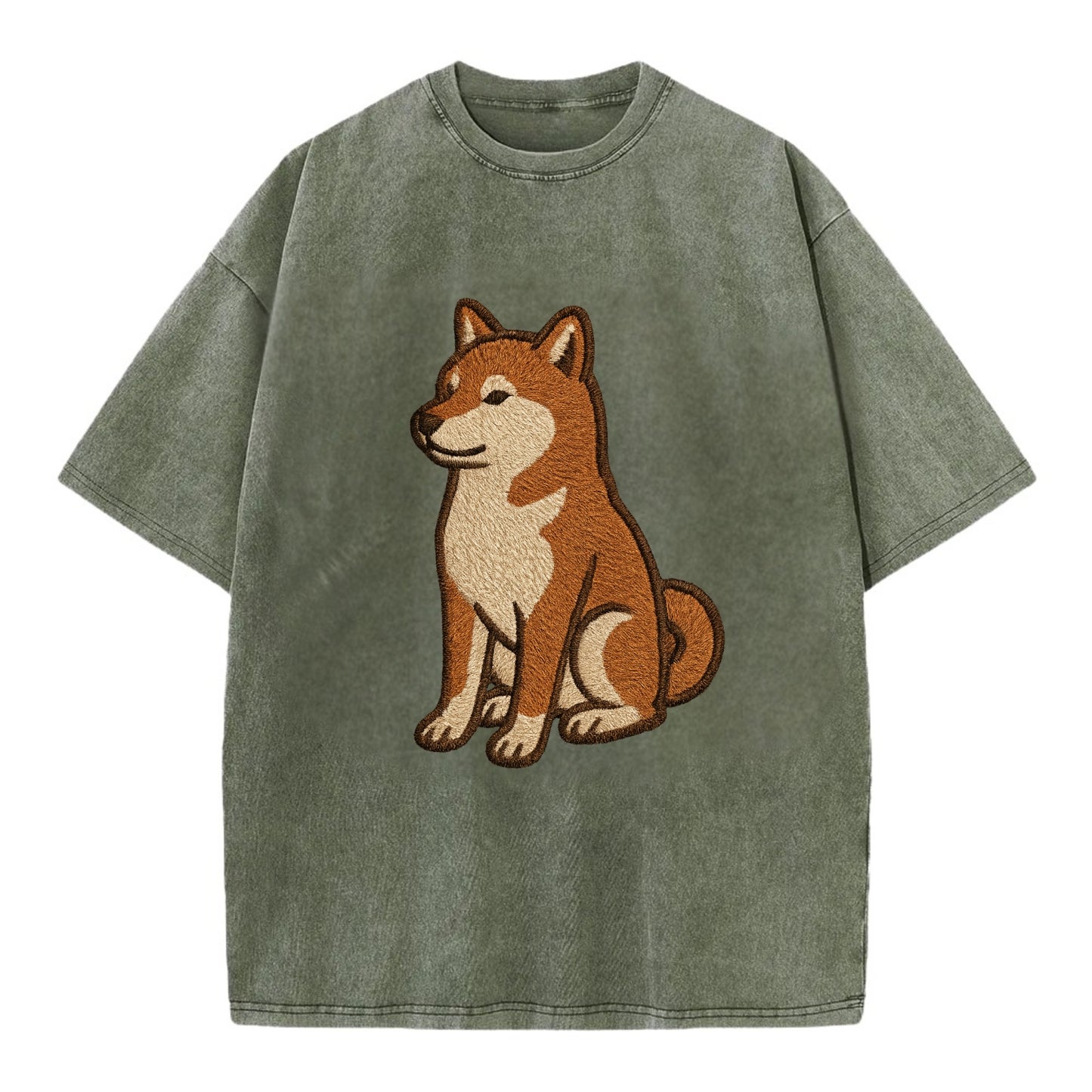 Shiba Inu - Red sesame embroidered sitti Vintage T-shirt - Army Green