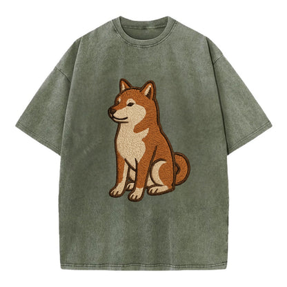Shiba Inu - Red sesame embroidered sitti Vintage T-shirt - Army Green
