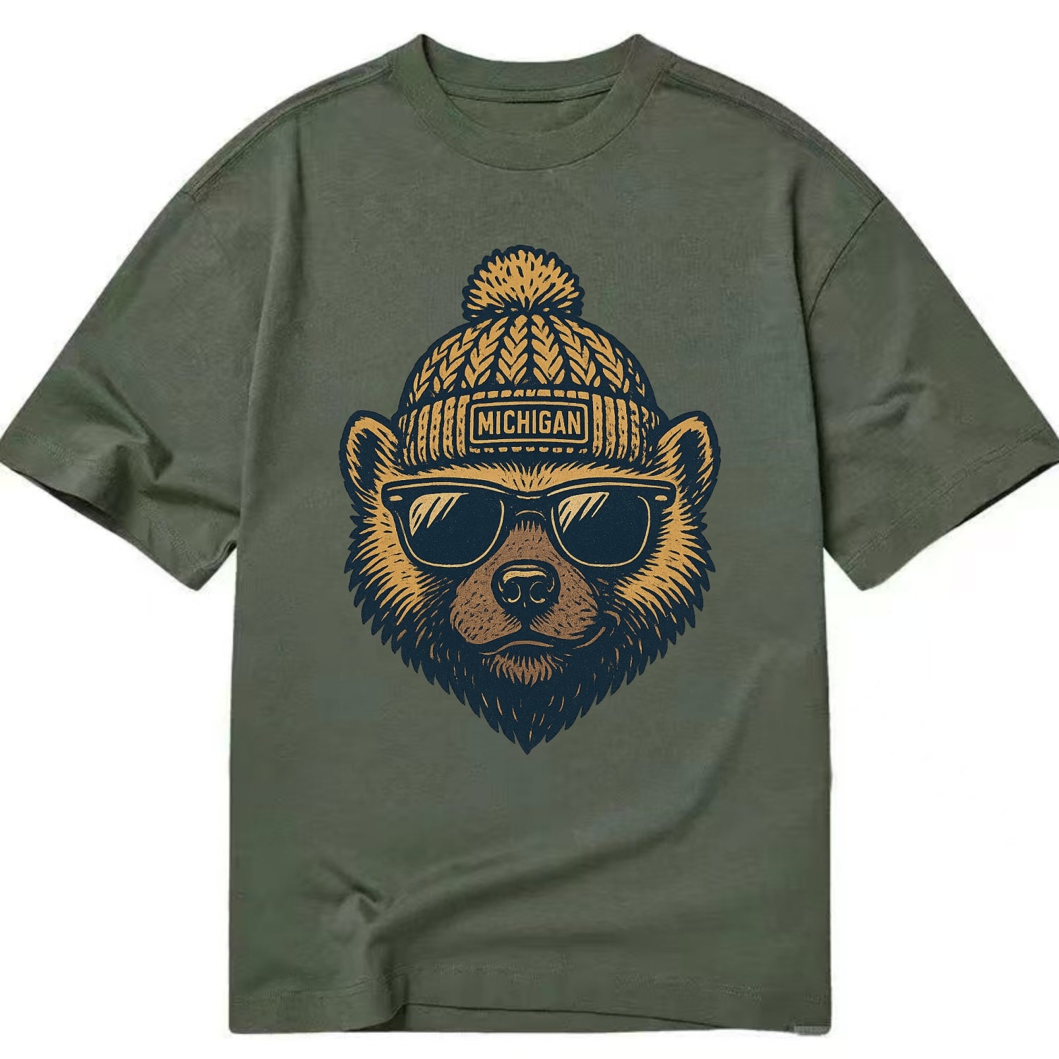 Ann Arbor Wolverine wearing Michigan bea - Classic T-shirt - Army Green