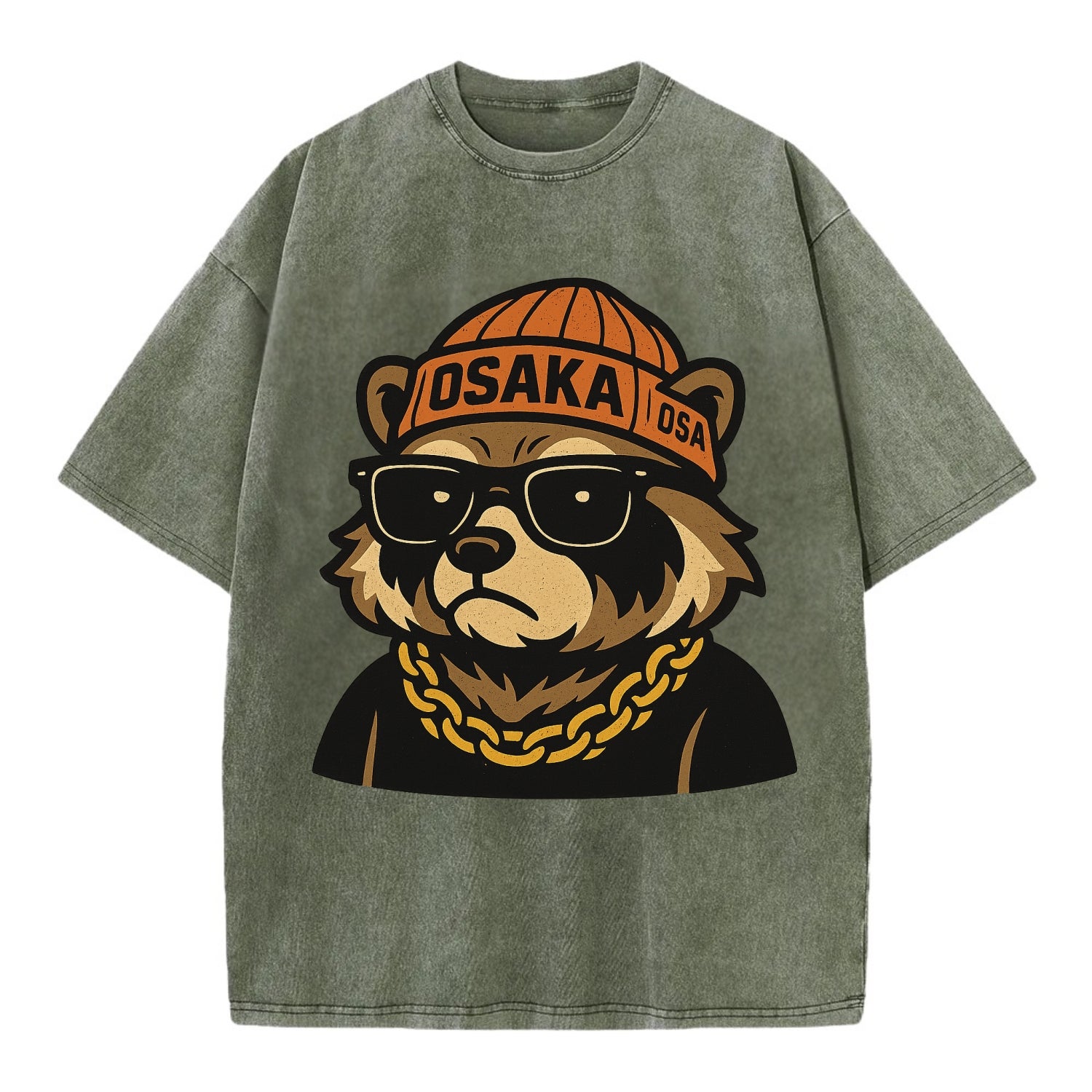 Osaka Tanuki - Vintage T-shirt - Army Green