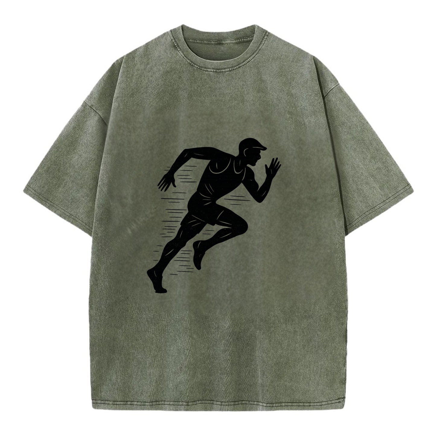 Runner in full stride sprinting - Vintage T-shirt - Army Green