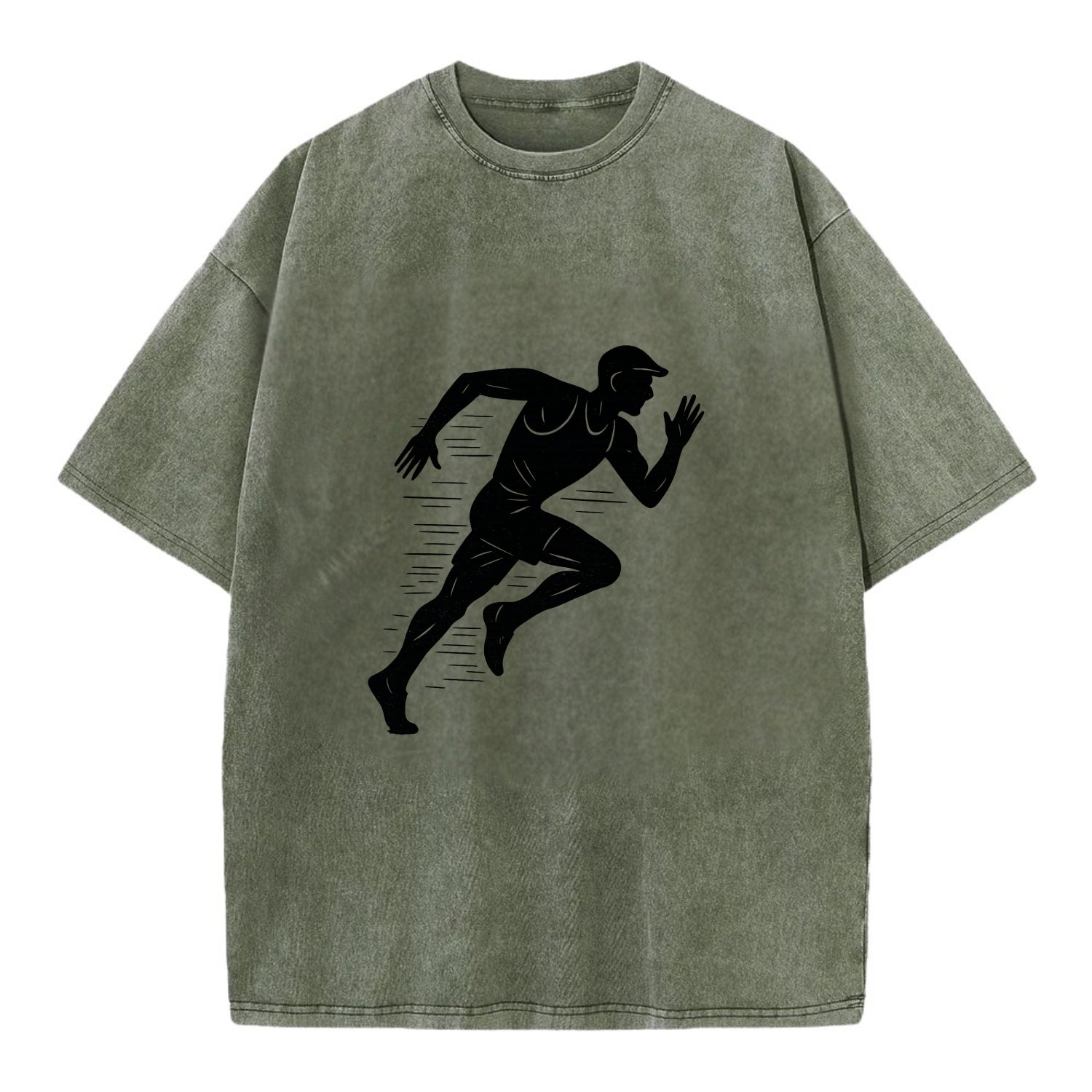 Runner in full stride sprinting - Vintage T-shirt - Army Green