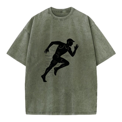 Runner in full stride sprinting - Vintage T-shirt - Army Green