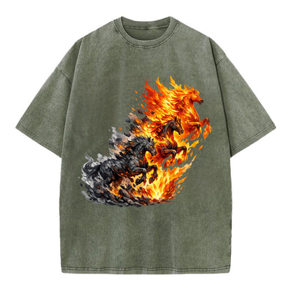 INFERNO STALLION | Horse made entirely of living flames | Blazing mane and tail | - Vintage T-shirt - Army Green