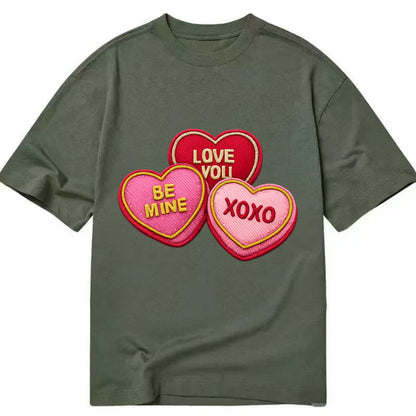 VALENTINES HEARTS - candy hearts in pink and red , love day - Classic T-shirt - Army Green