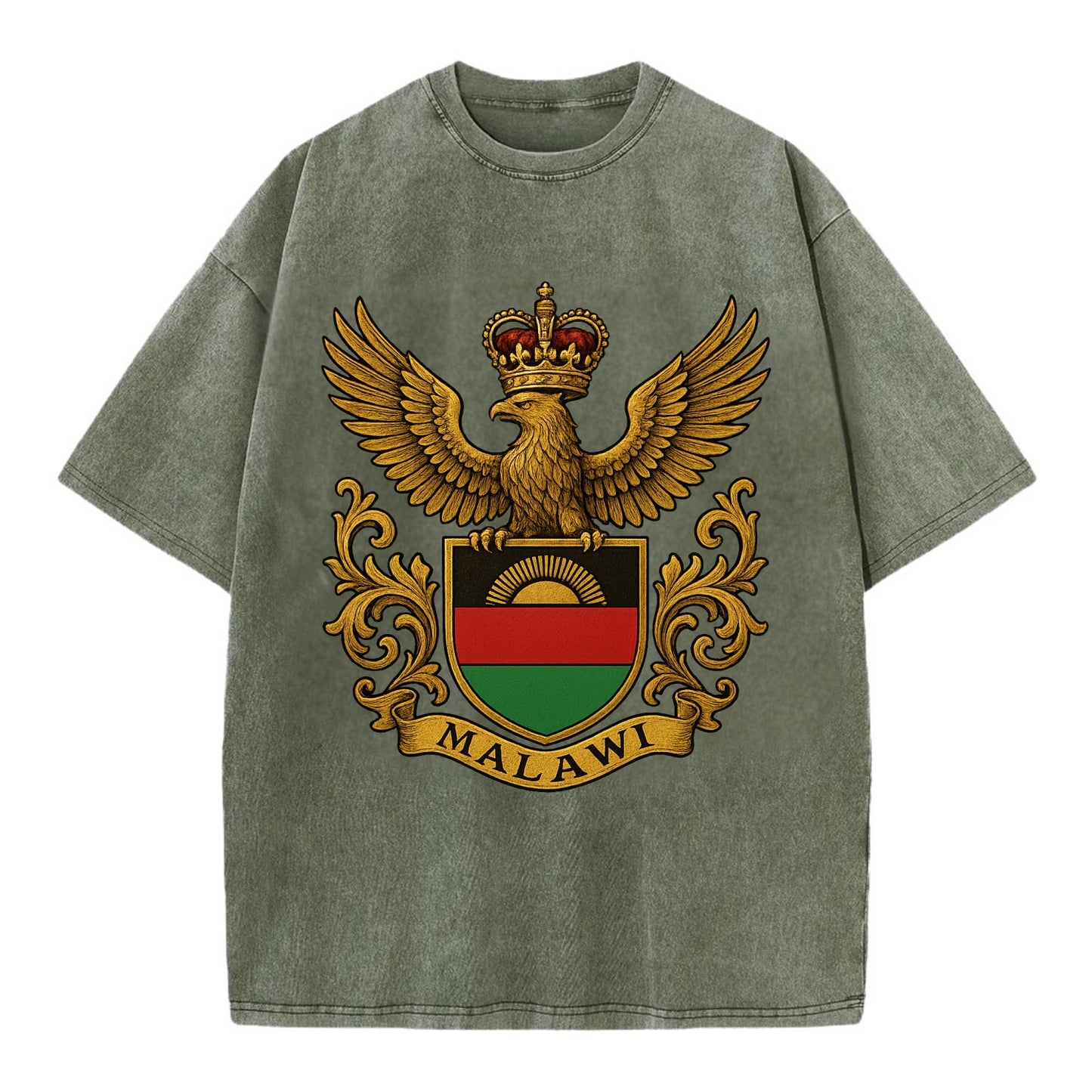 Malawi Royal Logo  - Vintage T-shirt - Army Green