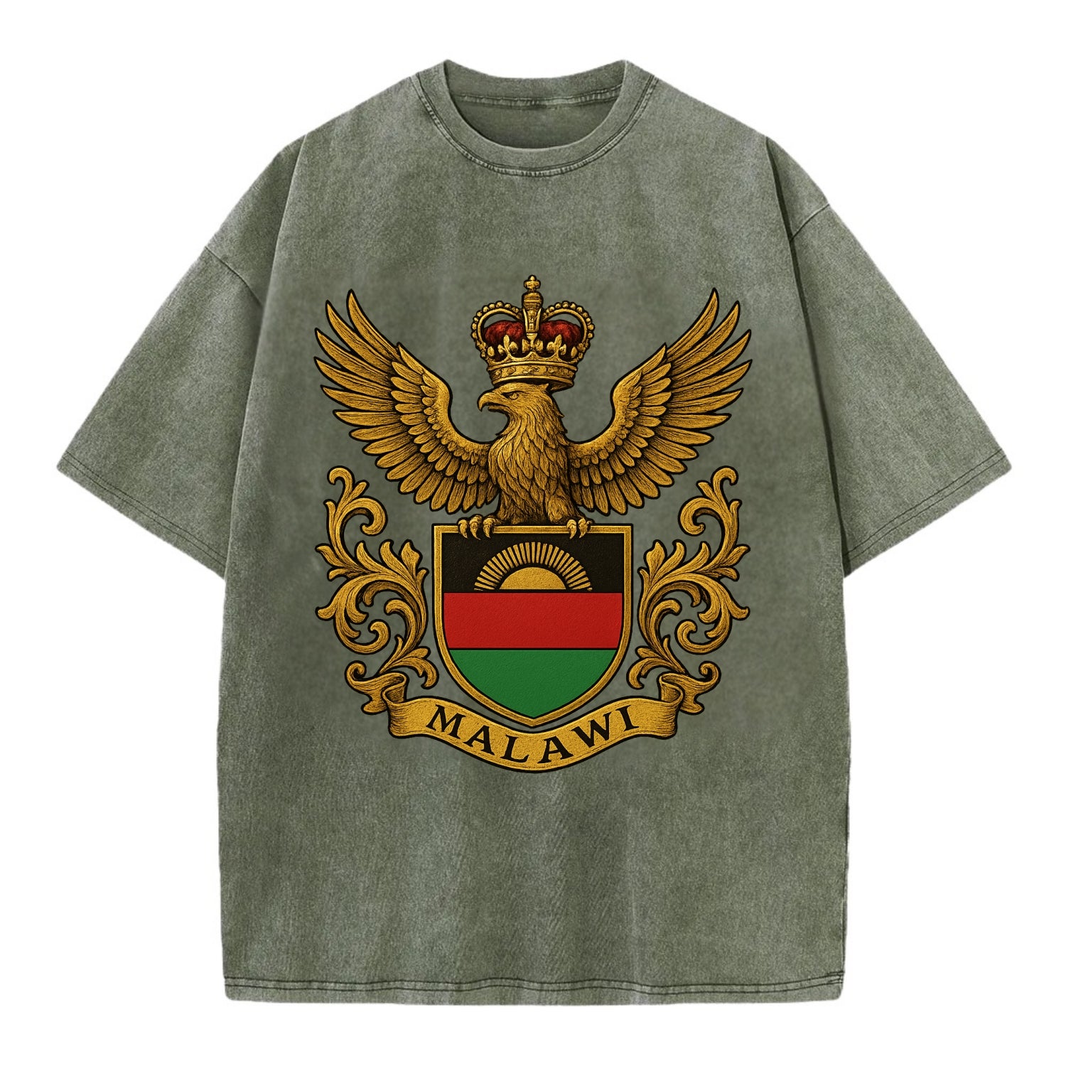 Malawi Royal Logo  - Vintage T-shirt - Army Green