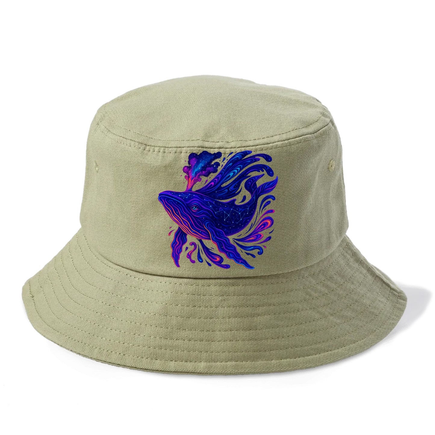 Majestic whale with body composed of galaxy clusters, stellar fins flowing like cosmic - Bucket Hat - Army Green