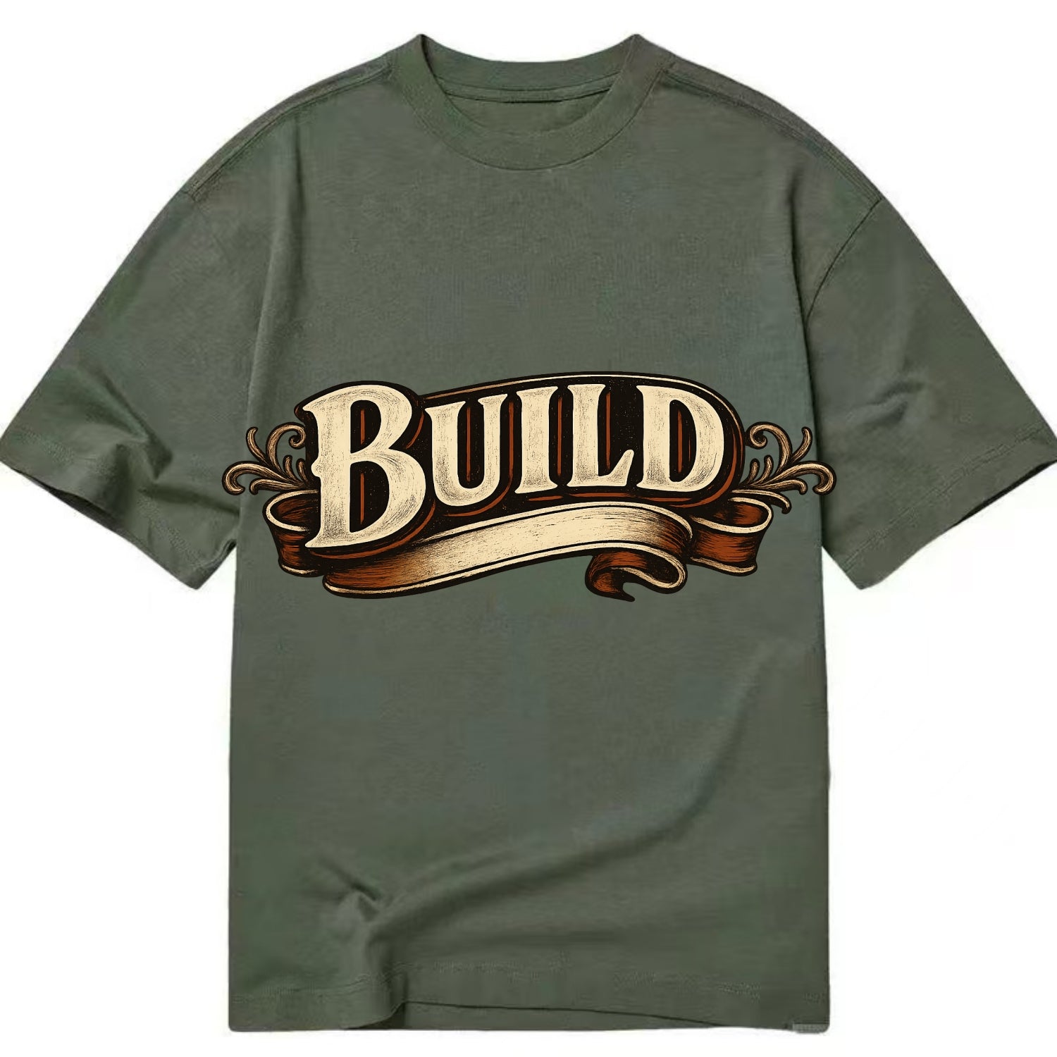 Bold typography design - "BUILD" - constructing, making real - Classic T-shirt - Army Green