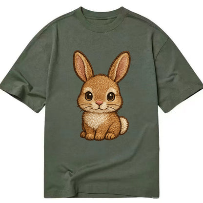 Baby Rabbit - long ears, fluffy white tail, pink nose, large brown eyes, - Classic T-shirt - Army Green