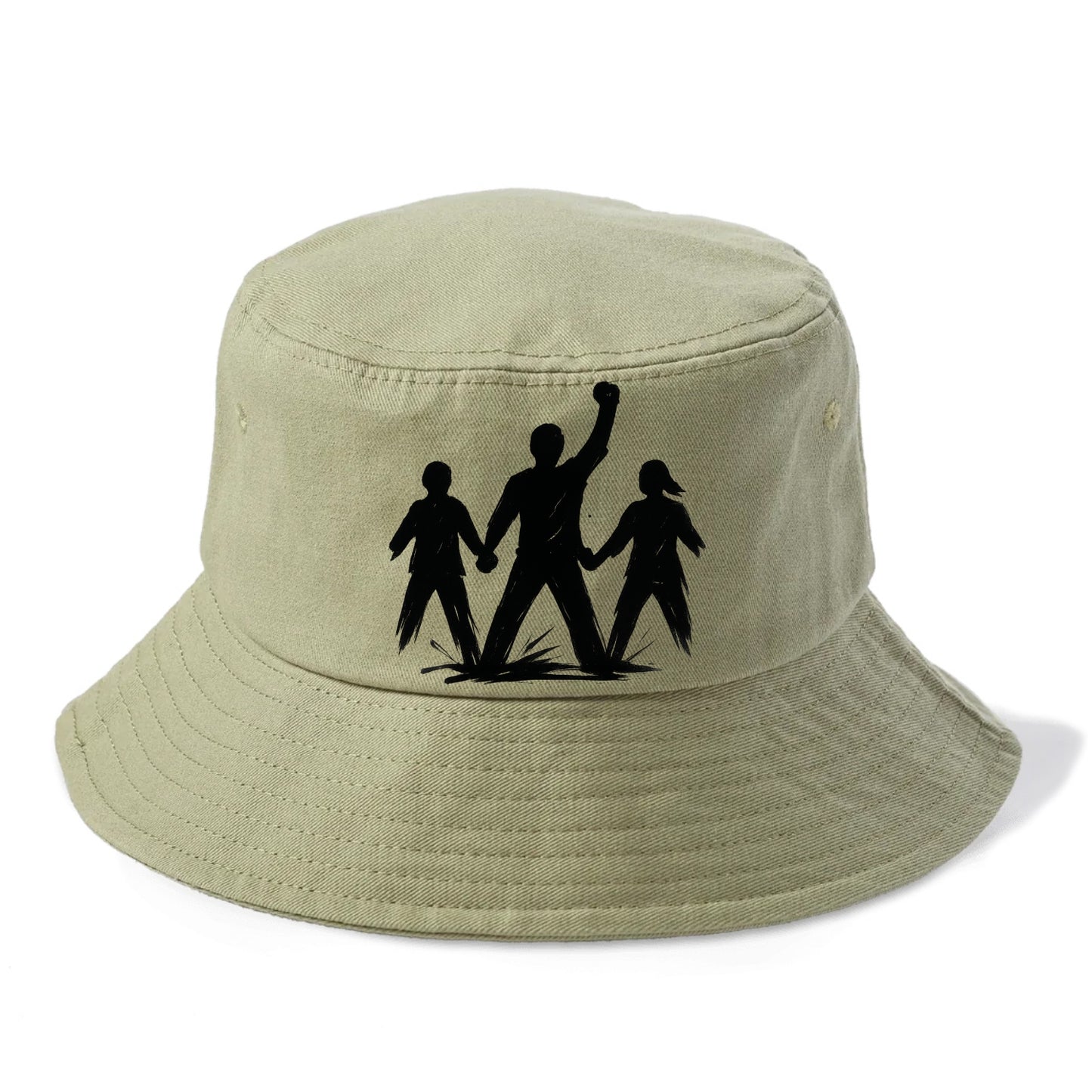 Human chain formation - unity and protection ink brushwork - Bucket Hat - Army Green