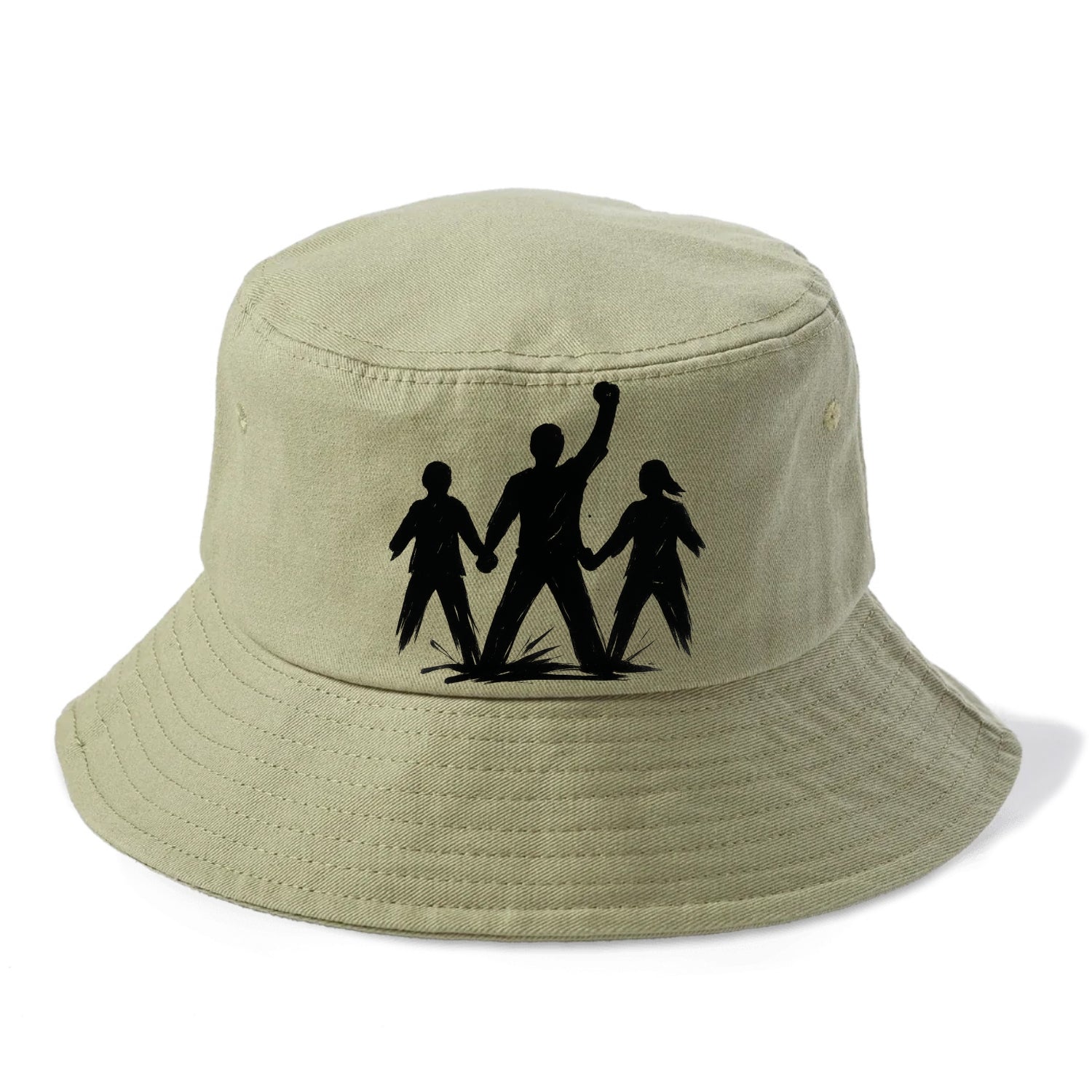 Human chain formation - unity and protection ink brushwork - Bucket Hat - Army Green