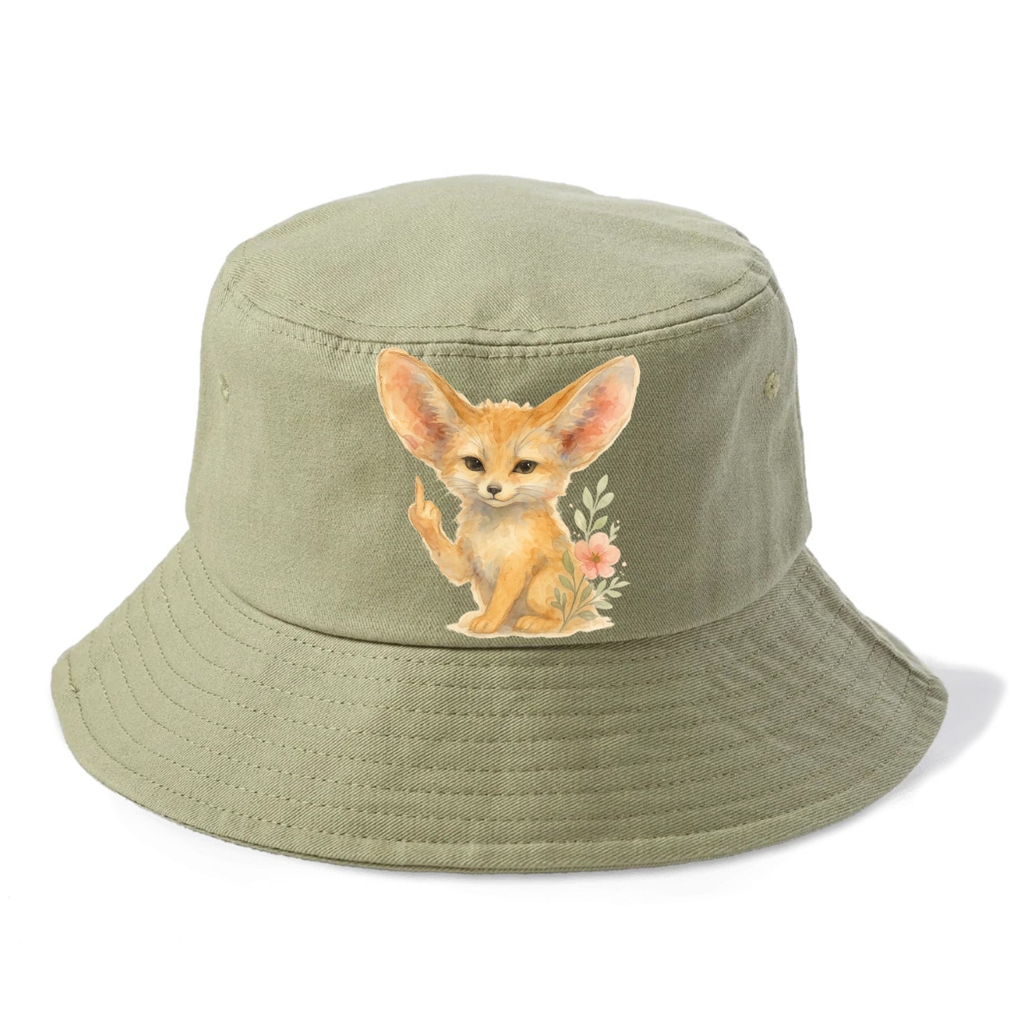 tiny fennec fox with oversized ears, one small paw raised in sass - Bucket Hat - Army Green