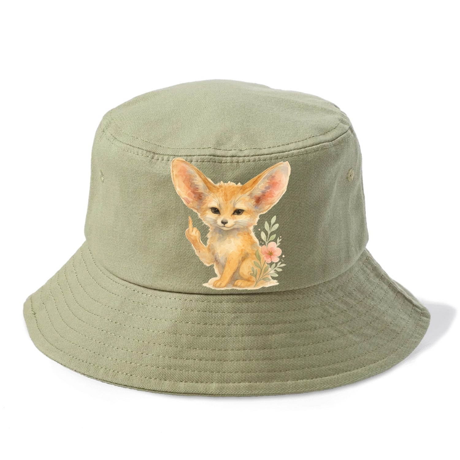tiny fennec fox with oversized ears, one small paw raised in sass - Bucket Hat - Army Green