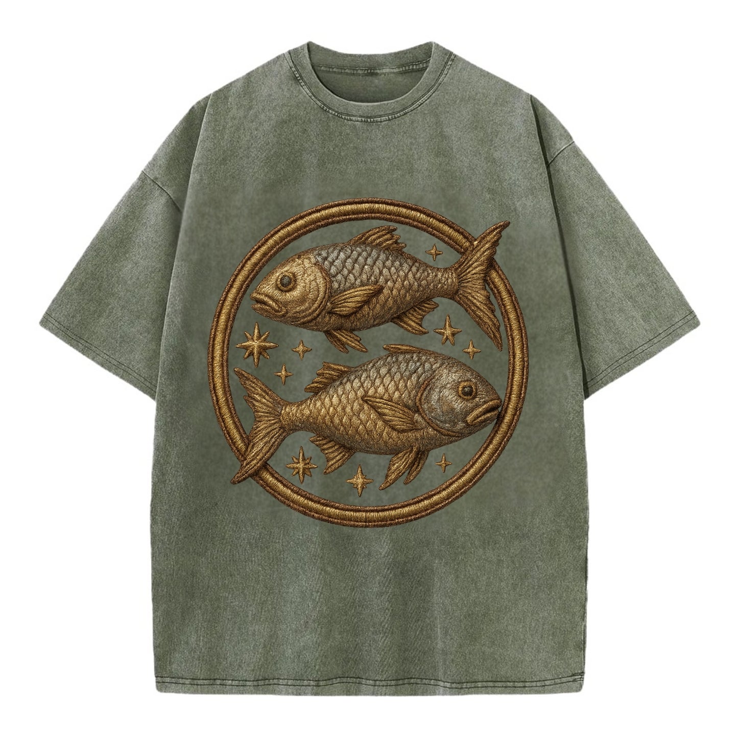 Pisces Fish  - Vintage T-shirt - Army Green