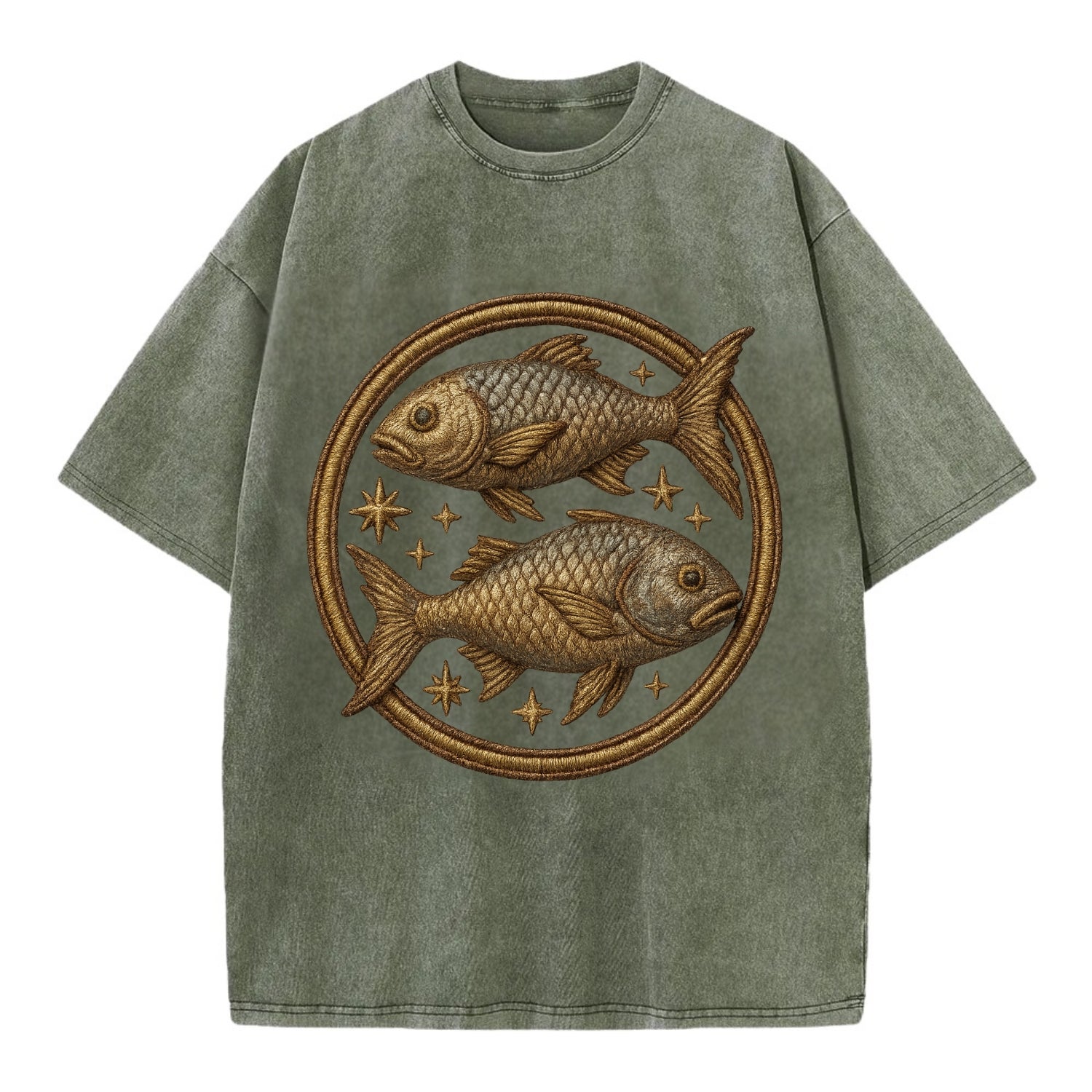 Pisces Fish  - Vintage T-shirt - Army Green