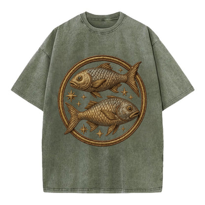 Pisces Fish  - Vintage T-shirt - Army Green