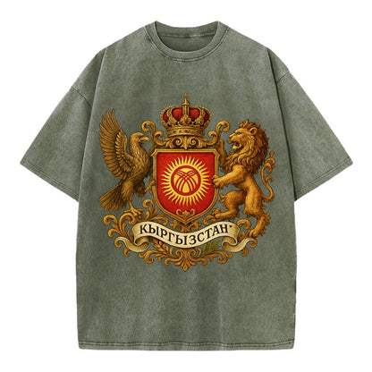 Kyrgyzstan Tunduk Emblem  - Vintage T-shirt - Army Green