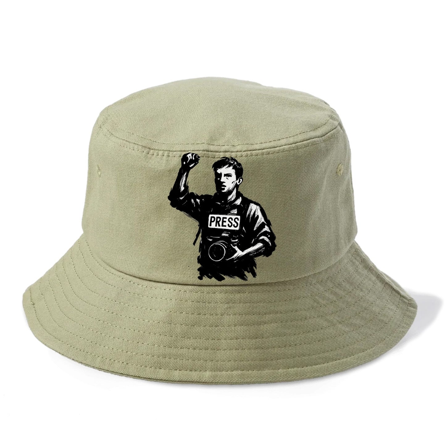 Journalist with camera - press freedom ink painting - Bucket Hat - Army Green
