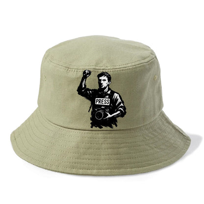 Journalist with camera - press freedom ink painting - Bucket Hat - Army Green