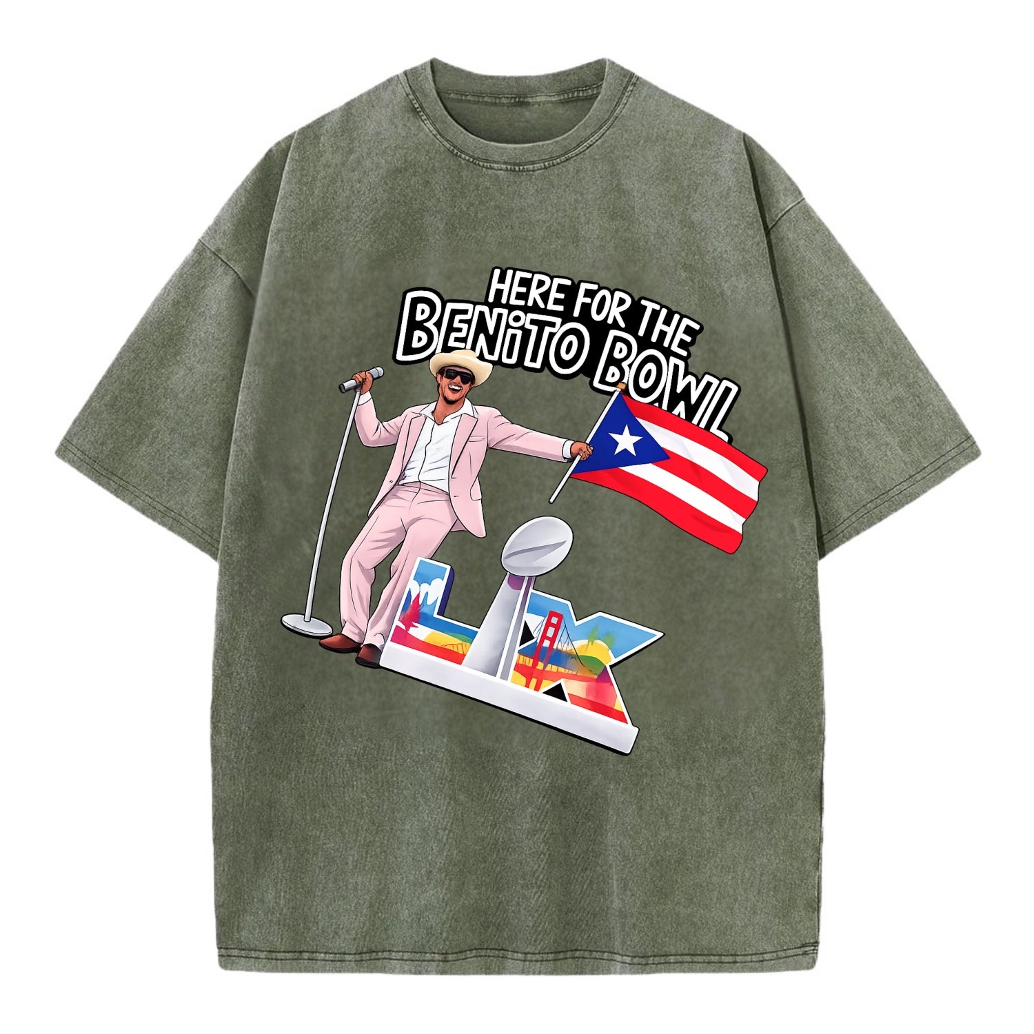 Here For The Bento Bowl - Vintage T-shirt - Army Green