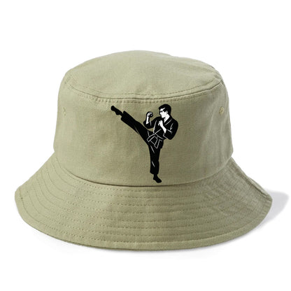 Martial artist performing a high kick - Bucket Hat - Army Green