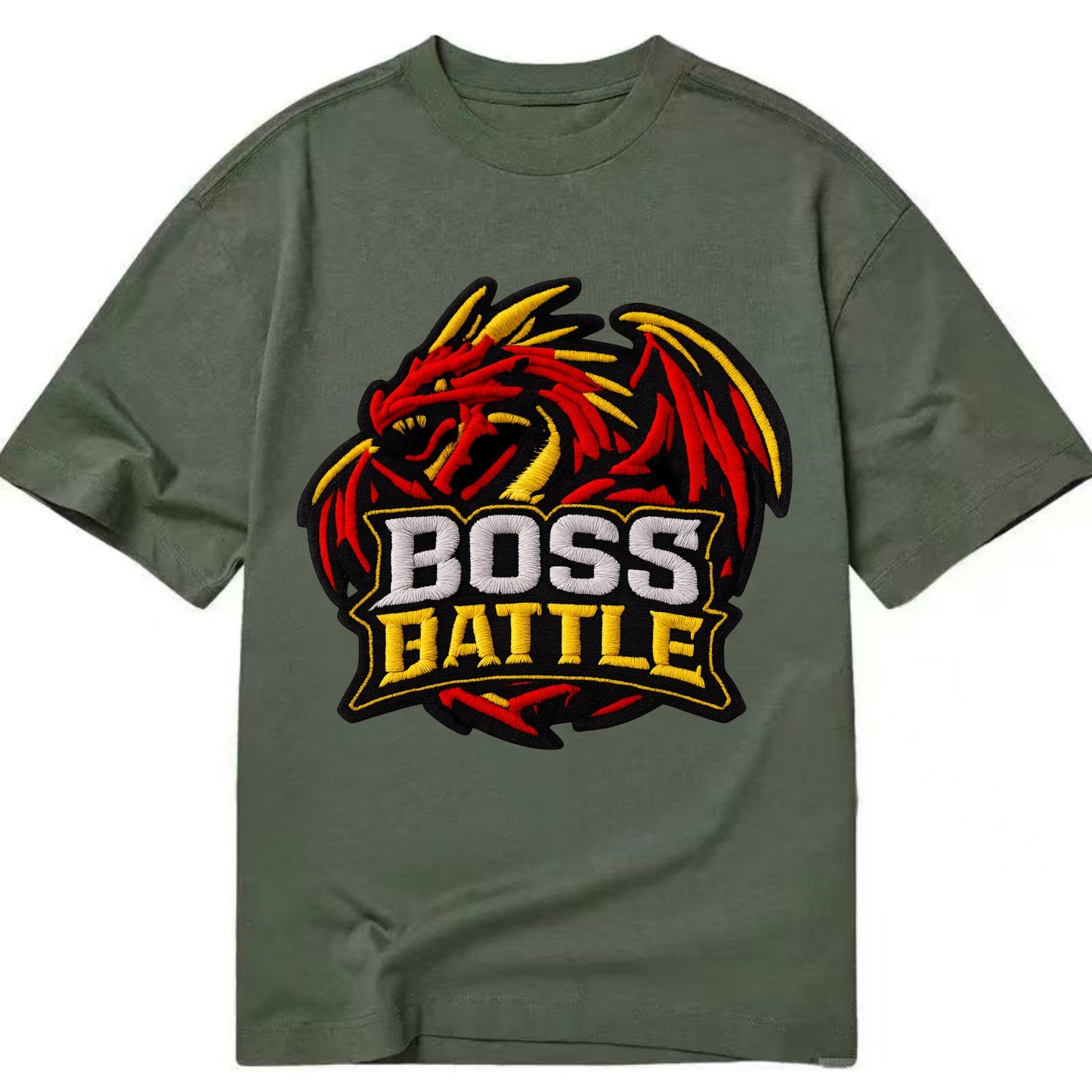 BOSS BATTLE - dragon silhouette in red and gold , raid - Classic T-shirt - Army Green