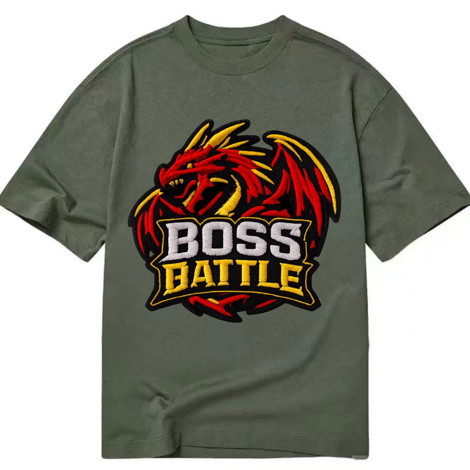 BOSS BATTLE - dragon silhouette in red and gold , raid - Classic T-shirt - Army Green