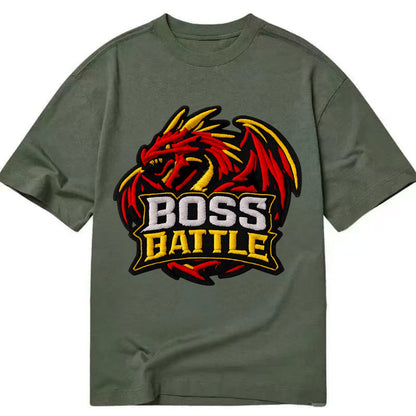 BOSS BATTLE - dragon silhouette in red and gold , raid - Classic T-shirt - Army Green