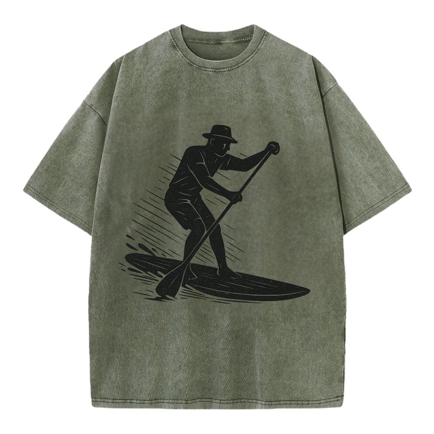 Stand-up paddleboarder on calm water - Vintage T-shirt - Army Green