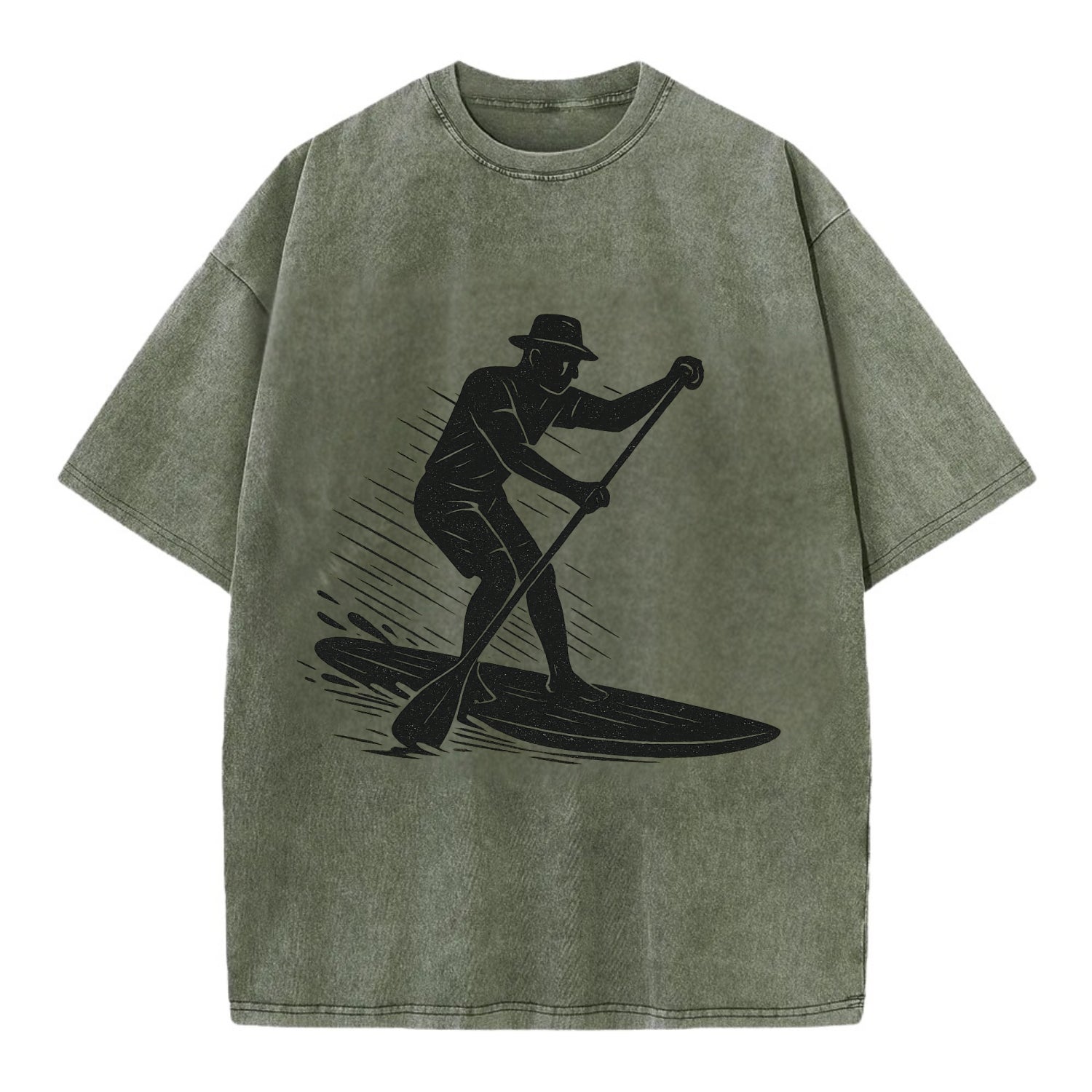Stand-up paddleboarder on calm water - Vintage T-shirt - Army Green