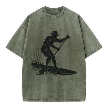 Stand-up paddleboarder on calm water - Vintage T-shirt - Army Green