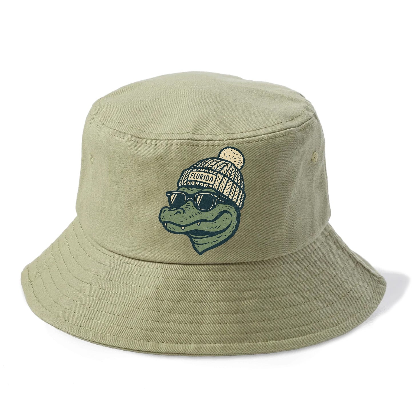 Gainesville Gator wearing Florida beanie - Bucket Hat - Army Green