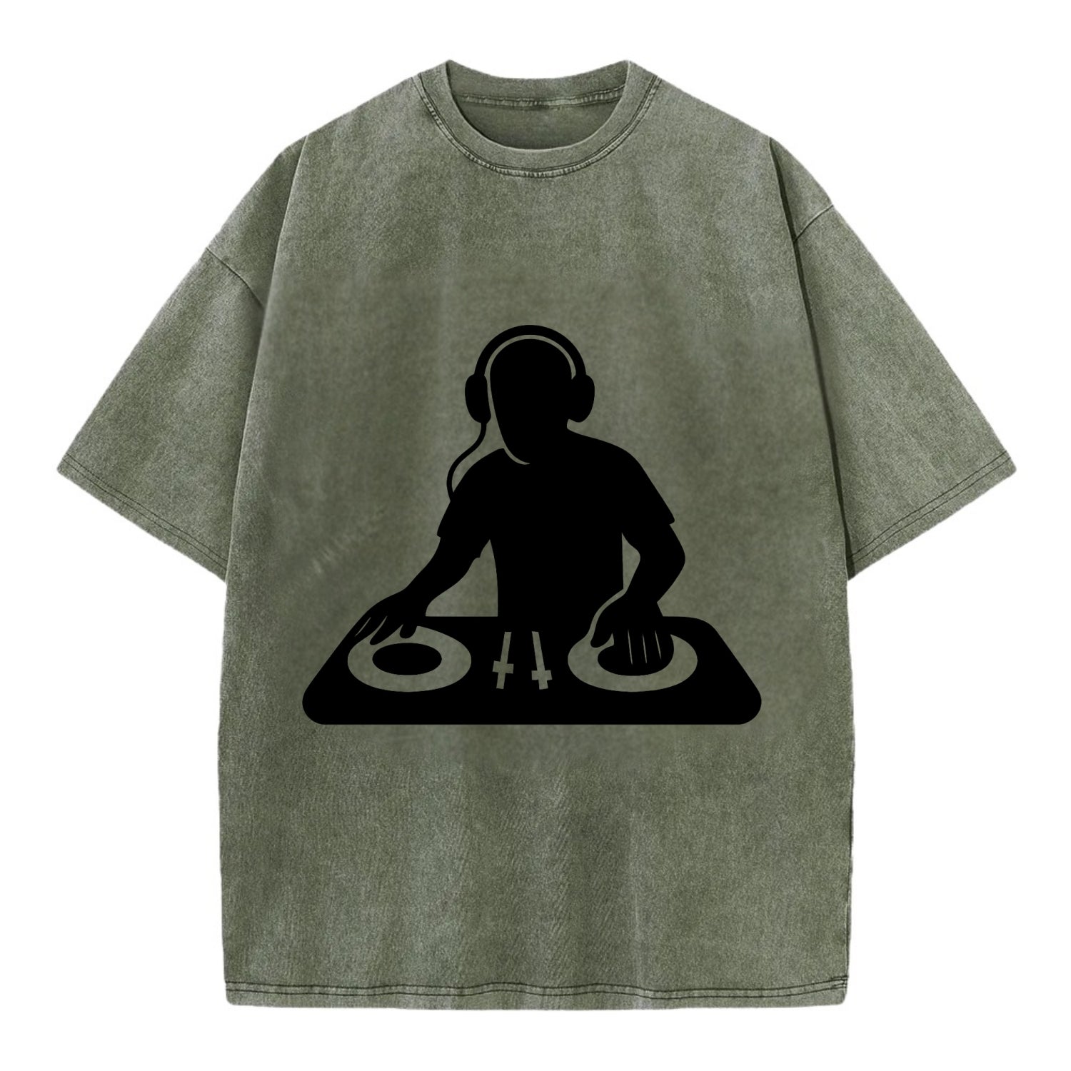 DJ with turntables and headphones - Vintage T-shirt - Army Green