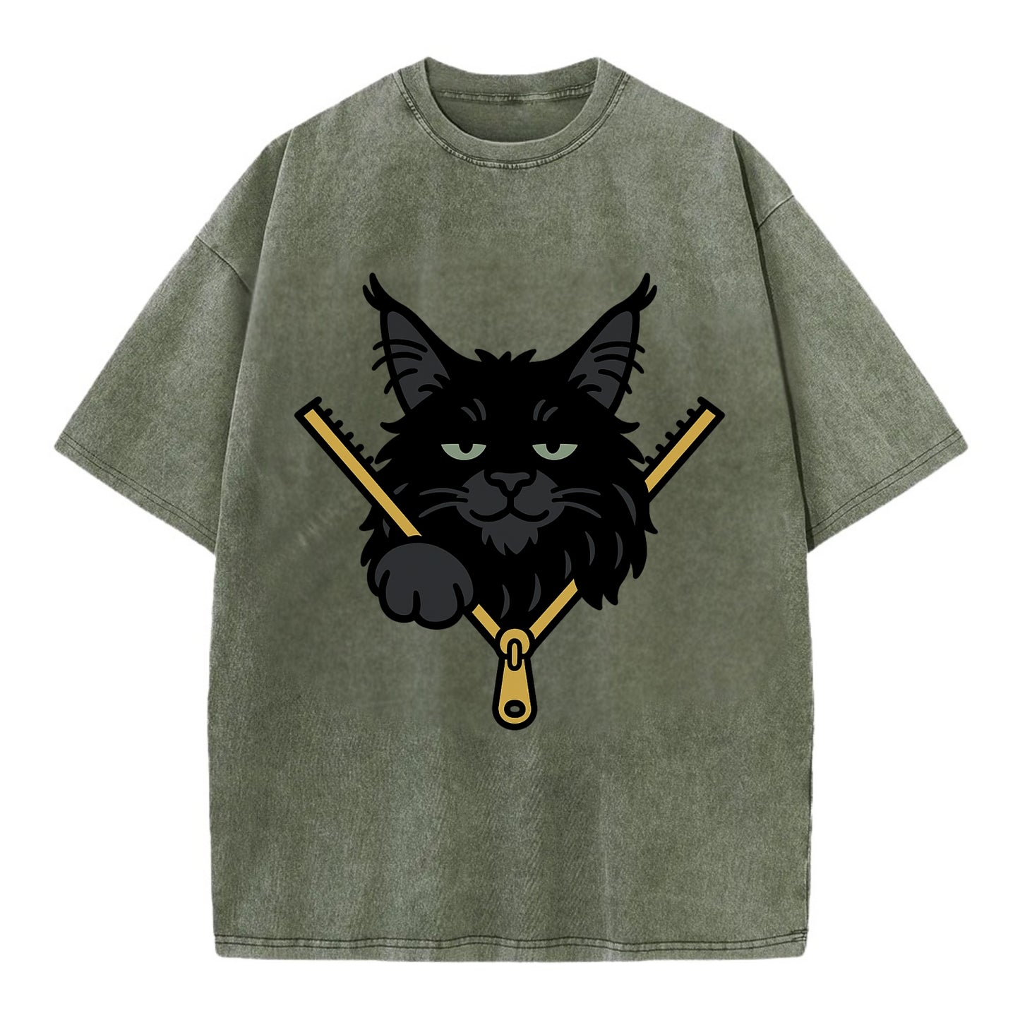 Black Maine Coon - Vintage T-shirt - Army Green