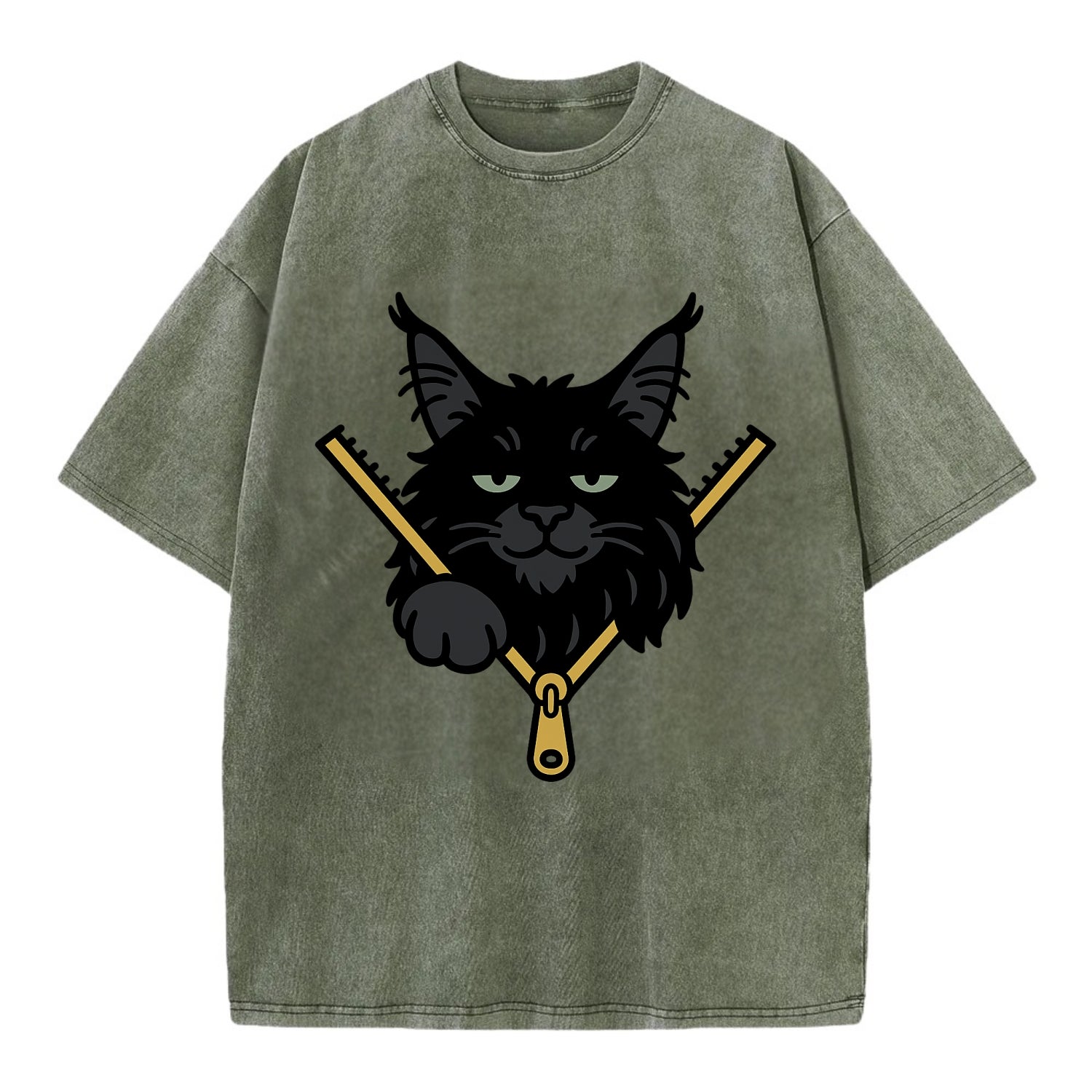 Black Maine Coon - Vintage T-shirt - Army Green