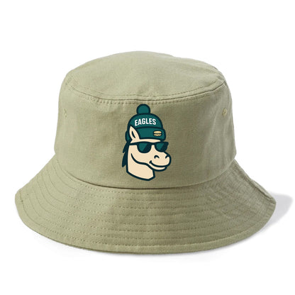 Philadelphia Horse wearing Eagles beanie with cheesesteak patch and wayfarer sunglasses - Bucket Hat - Army Green