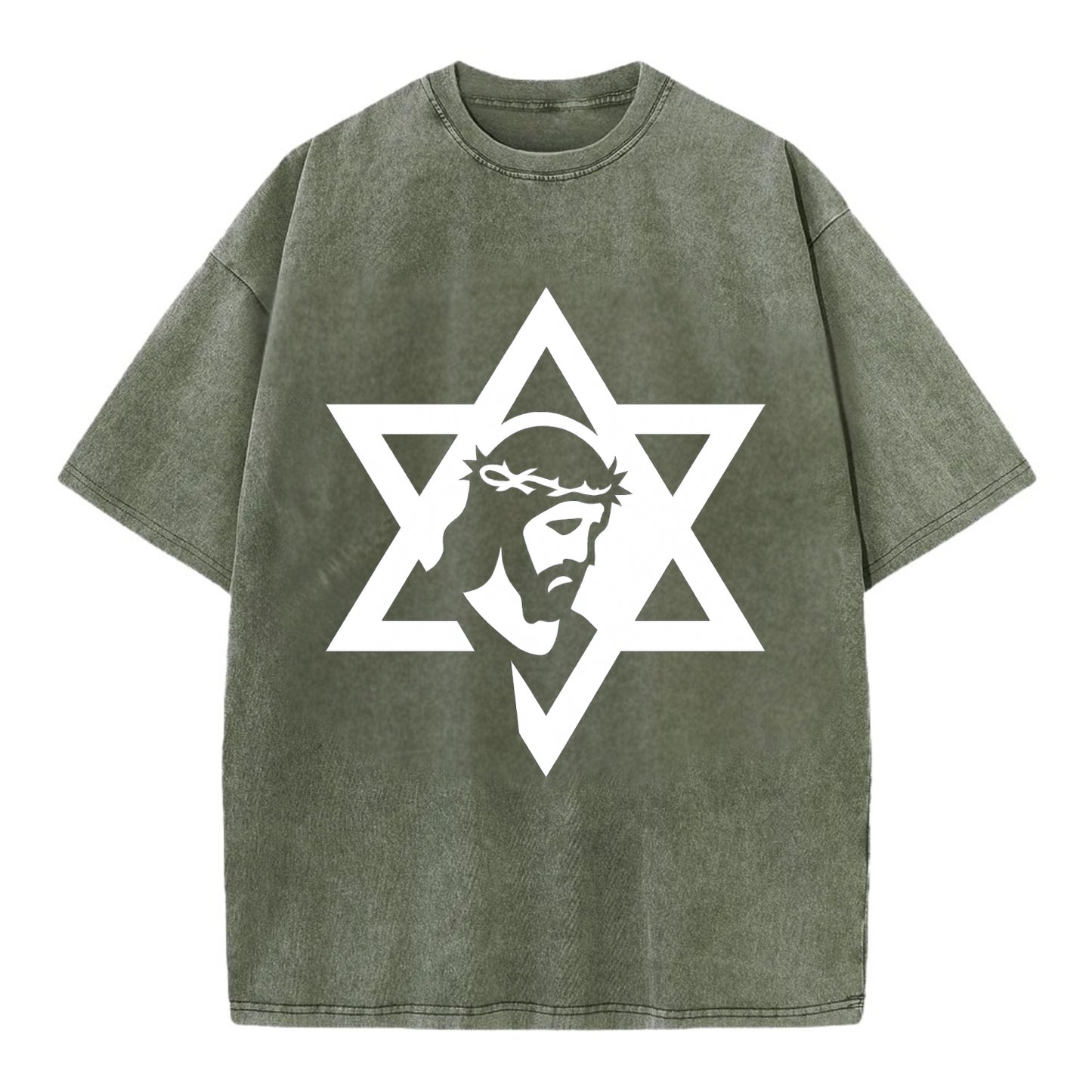 Star of David - negative space forms two overlapping triangles with hidden meaning - Vintage T-shirt - Army Green