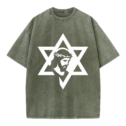 Star of David - negative space forms two overlapping triangles with hidden meaning - Vintage T-shirt - Army Green