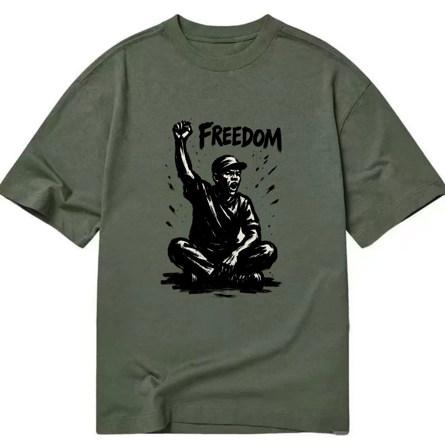 Sit-in protest figure - civil disobedience ink art - Classic T-shirt - Army Green