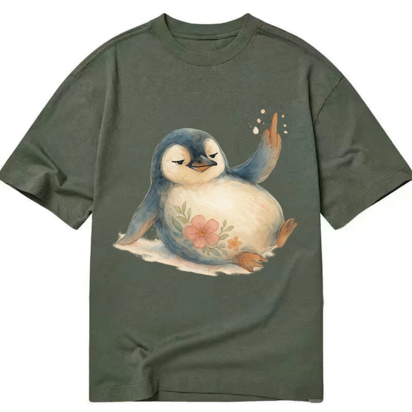 chubby penguin sliding on belly, one flipper up giving attitude - Classic T-shirt - Army Green