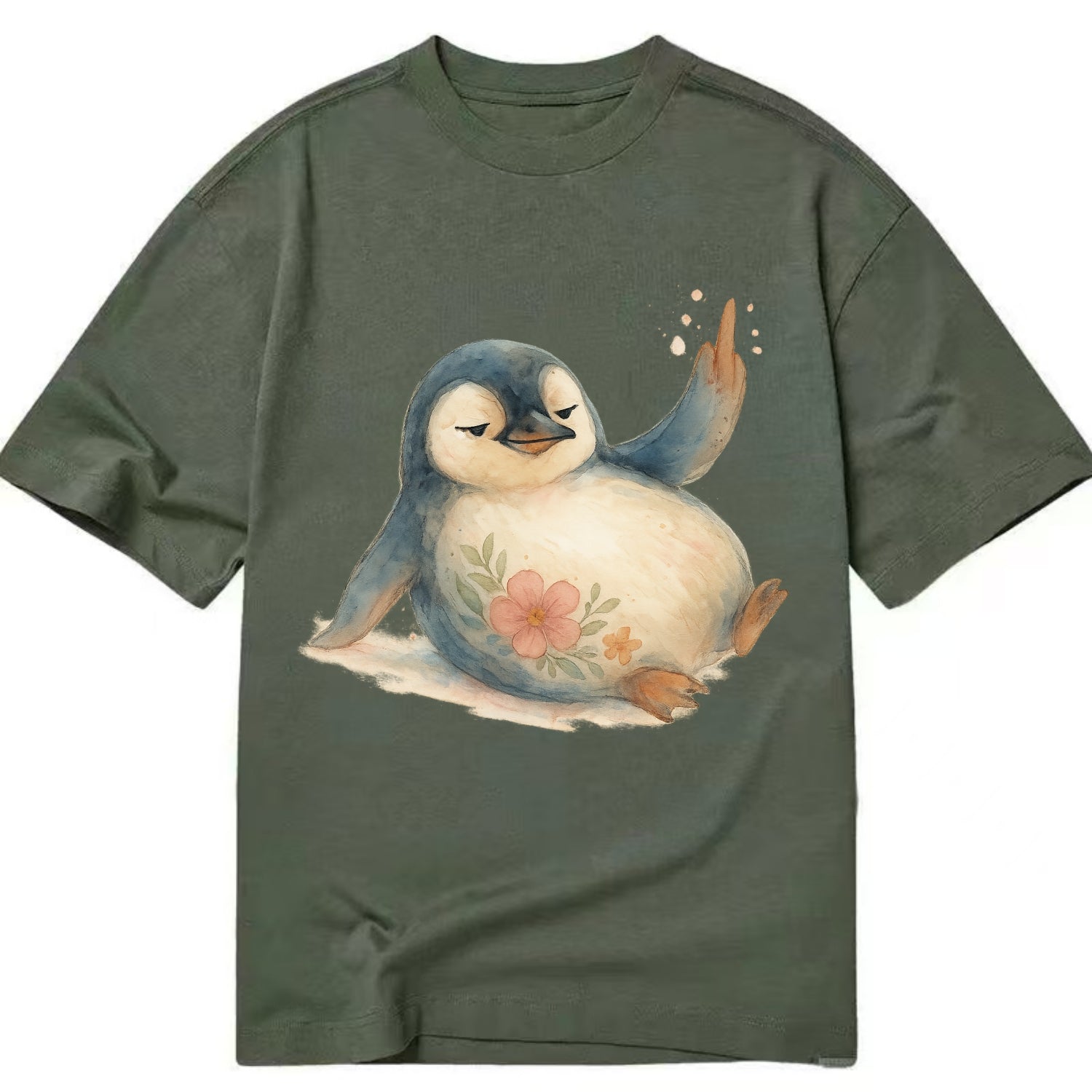 chubby penguin sliding on belly, one flipper up giving attitude - Classic T-shirt - Army Green