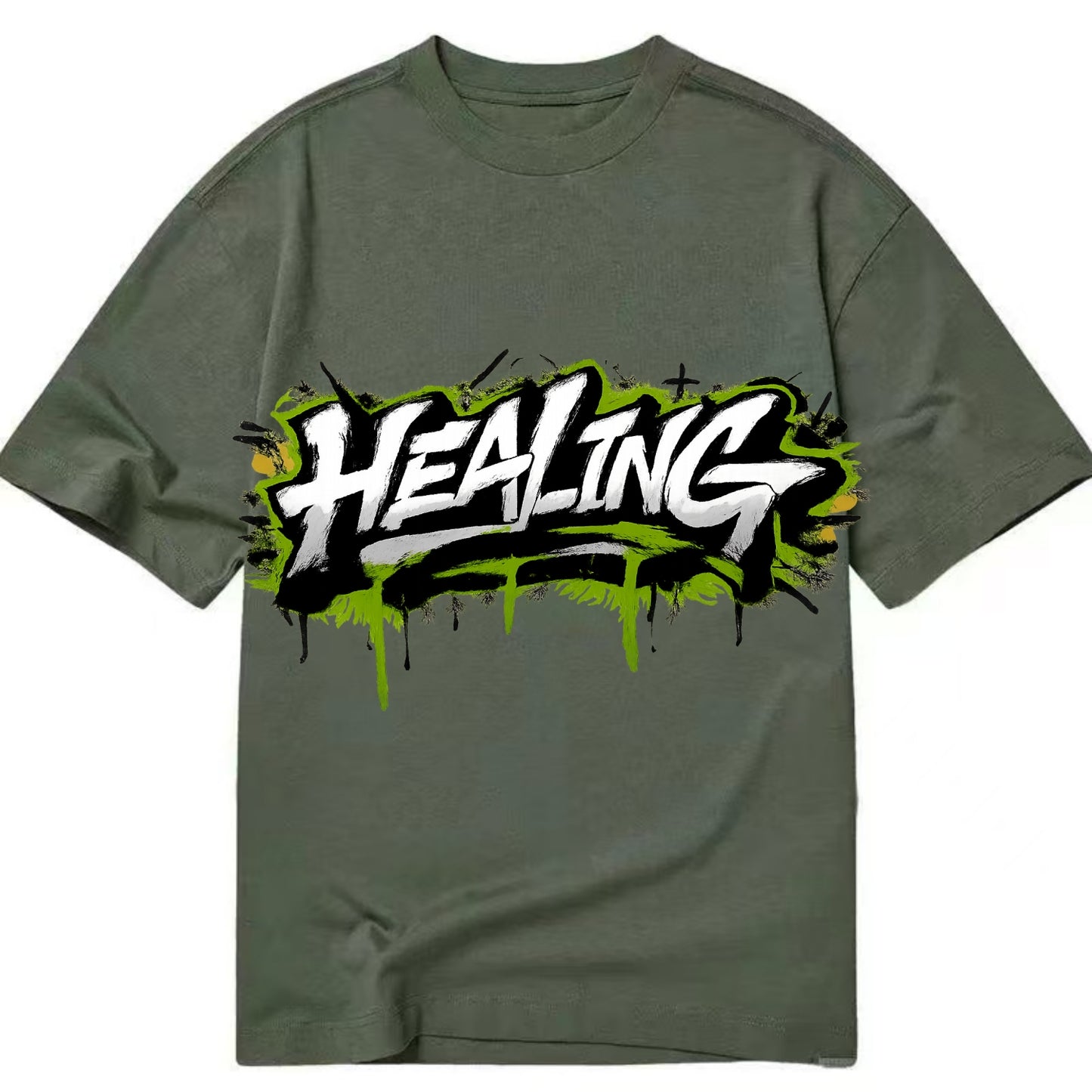 Bold typography design - "HEALING" - in recovery, getting better - Classic T-shirt - Army Green